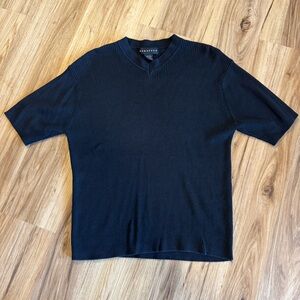 Garamana Men’s Black Ribbed V-Neck Short Sleeve Sweater